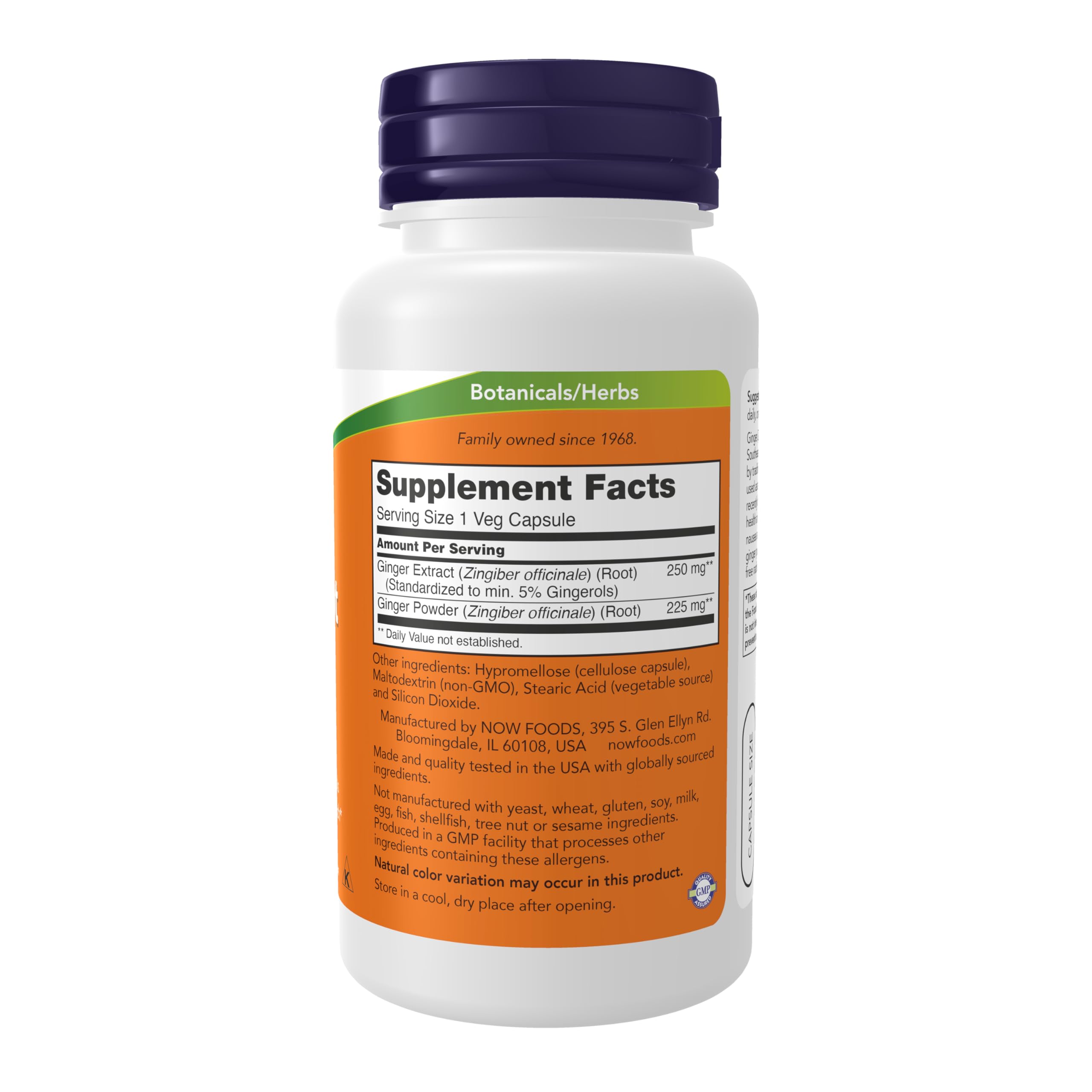 NOW Foods ginger root extract capsules in a 90-count bottle for on-the-go relief.