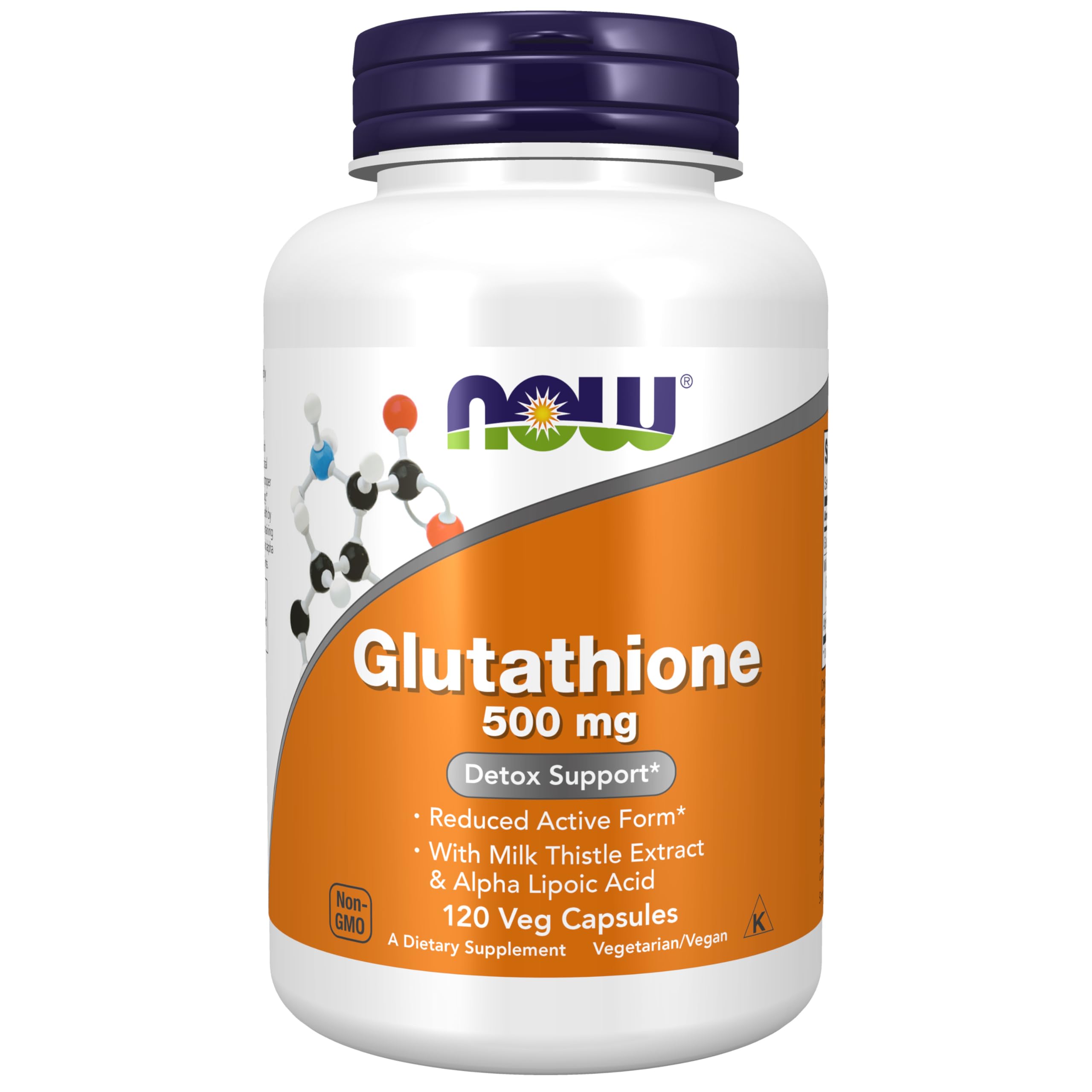 NOW Foods Glutathione 500 mg bottle front highlighting antioxidant support.