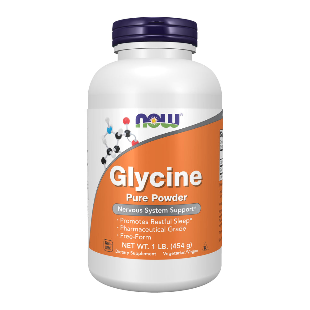 NOW Foods glycine powder bottle for sleep-support use