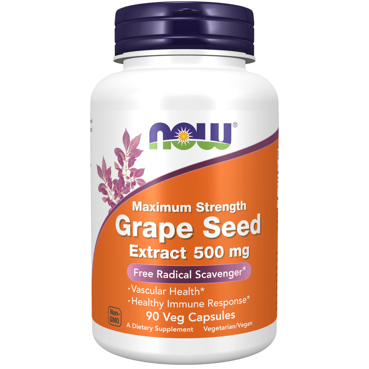 NOW Foods Grape Seed Extract 500 mg bottle with capsules for vascular support