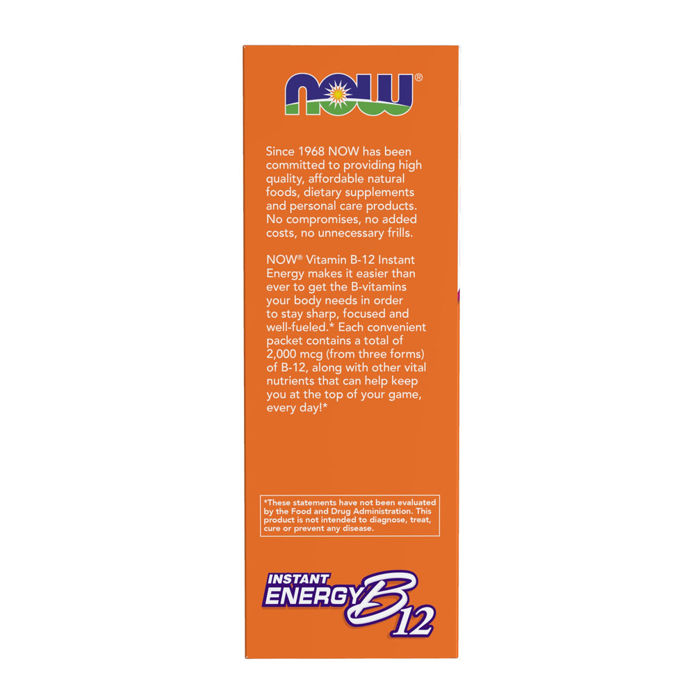 NOW Foods Instant Energy B-12 packets carried in a pocket for on-the-go use