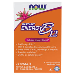 NOW Foods Instant Energy B-12 packets on a clean surface for quick daily fueling