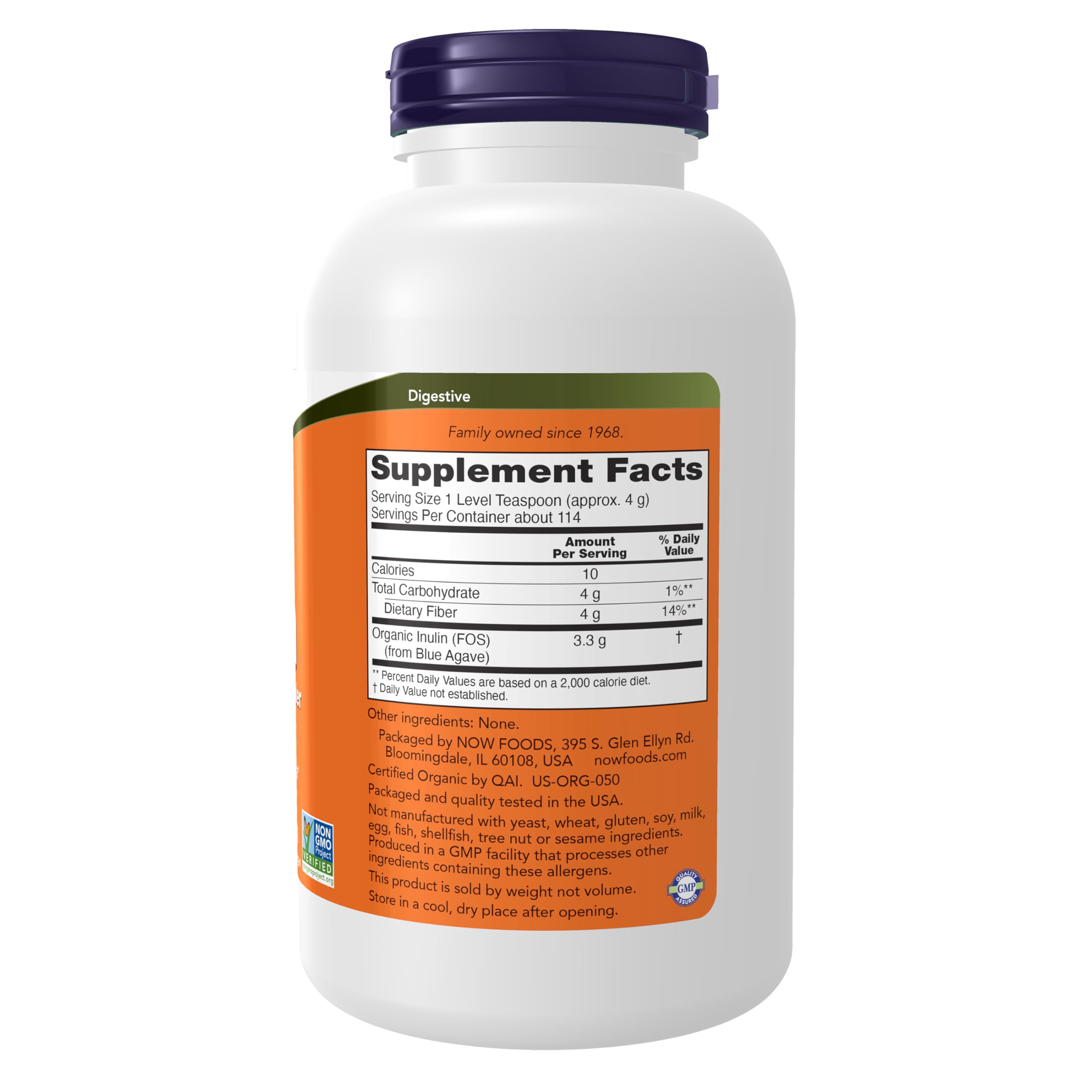 NOW Foods Inulin Prebiotic powder scoop measures daily fiber boost