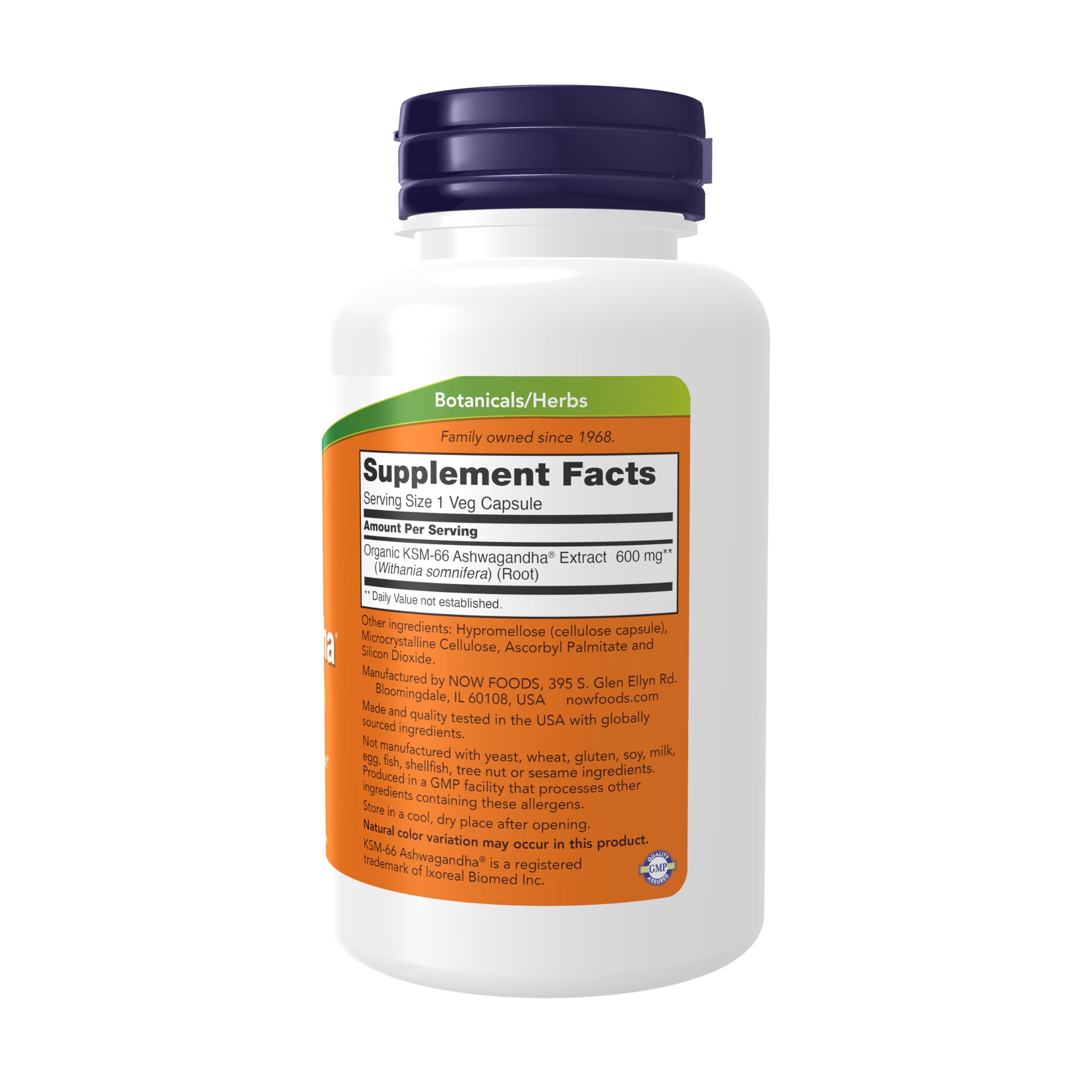 NOW Foods KSM-66 Ashwagandha capsules closeup highlights stress support