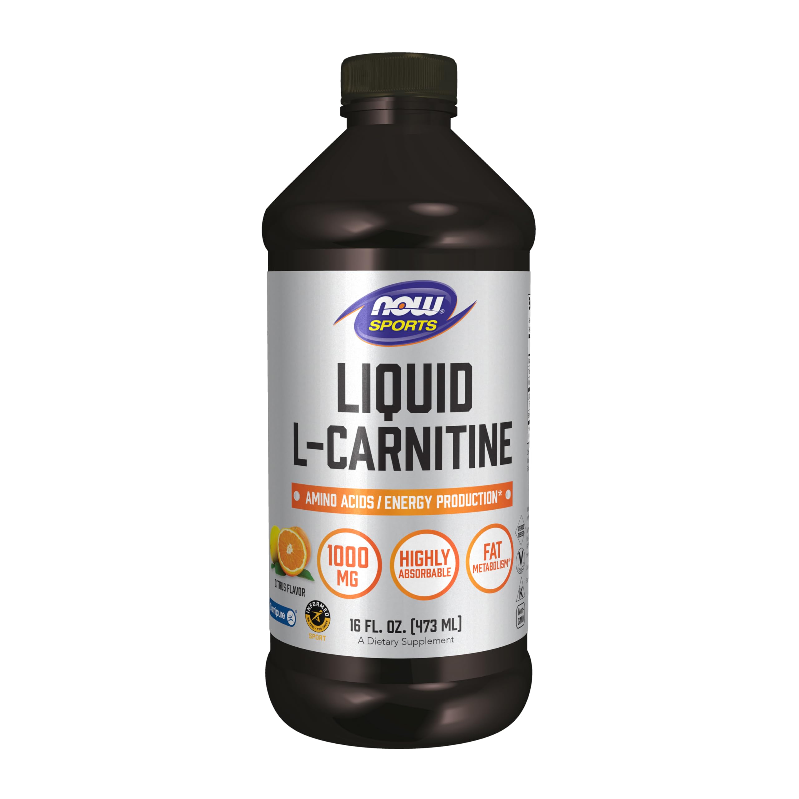 NOW Foods L-Carnitine Liquid bottle on shelf for daily energy support.
