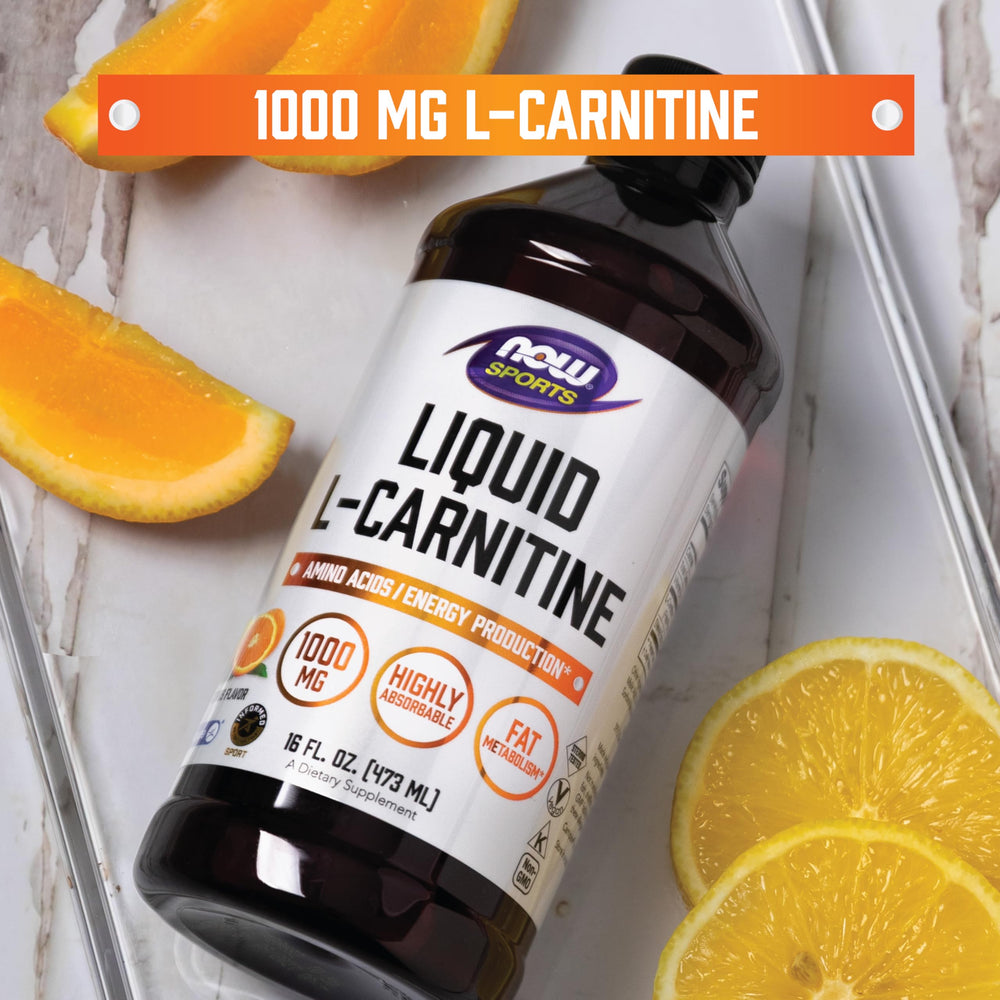 NOW Foods L-Carnitine Liquid dropper measuring dose for accurate intake.