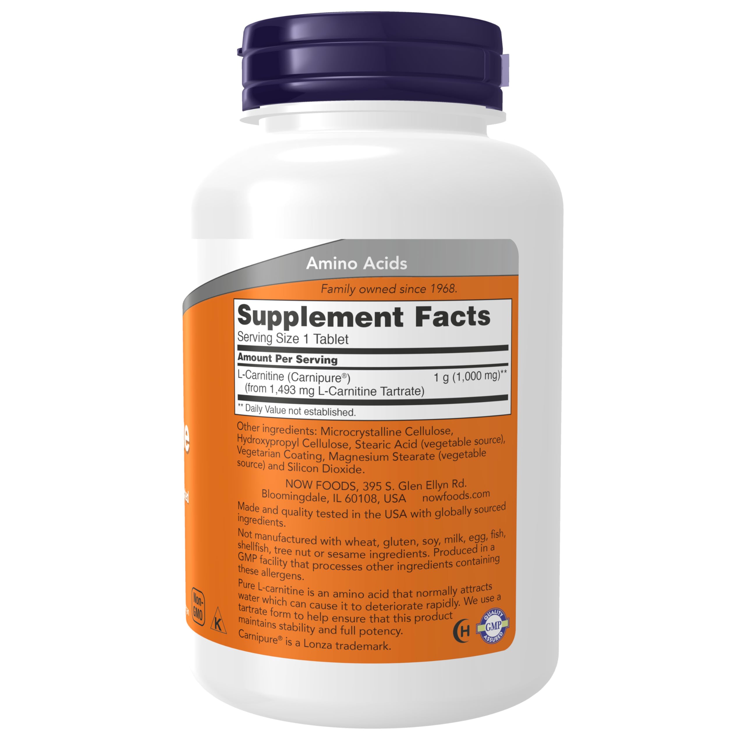 Close-up of NOW Foods L-Carnitine tablets for energy