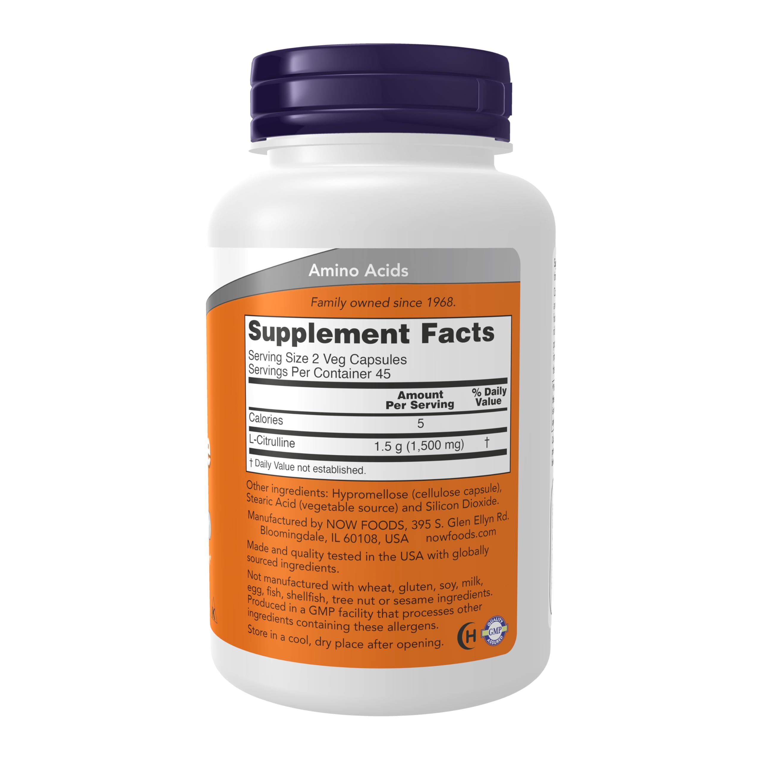 NOW Foods L-Citrulline 750 mg capsules support daily amino acid intake.