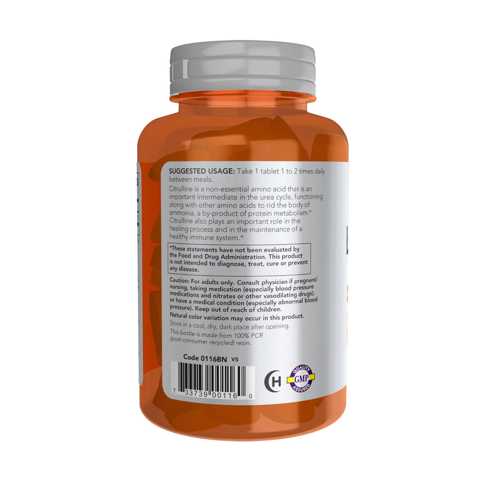 NOW Foods L-Citrulline nutrition label with GMP quality emphasis