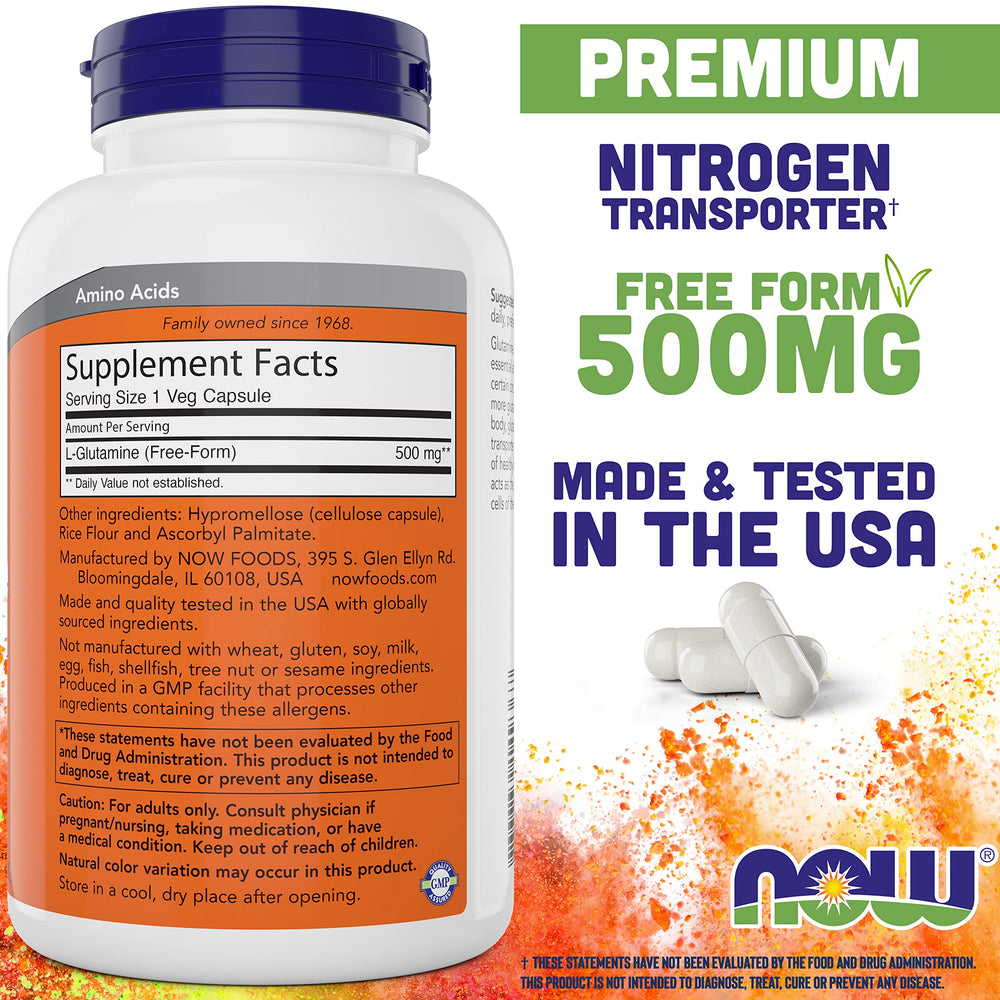 NOW Foods L-Glutamine capsules ready for gym use after a workout