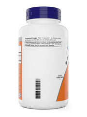 NOW Foods L-Theanine label closeup highlighting potency and vegan formula.