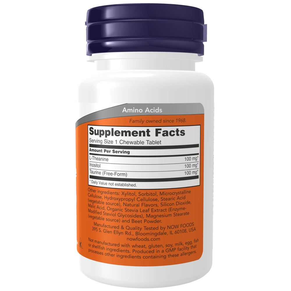 NOW Foods L-Theanine berry chews closeup highlights chewy texture and berry flavor