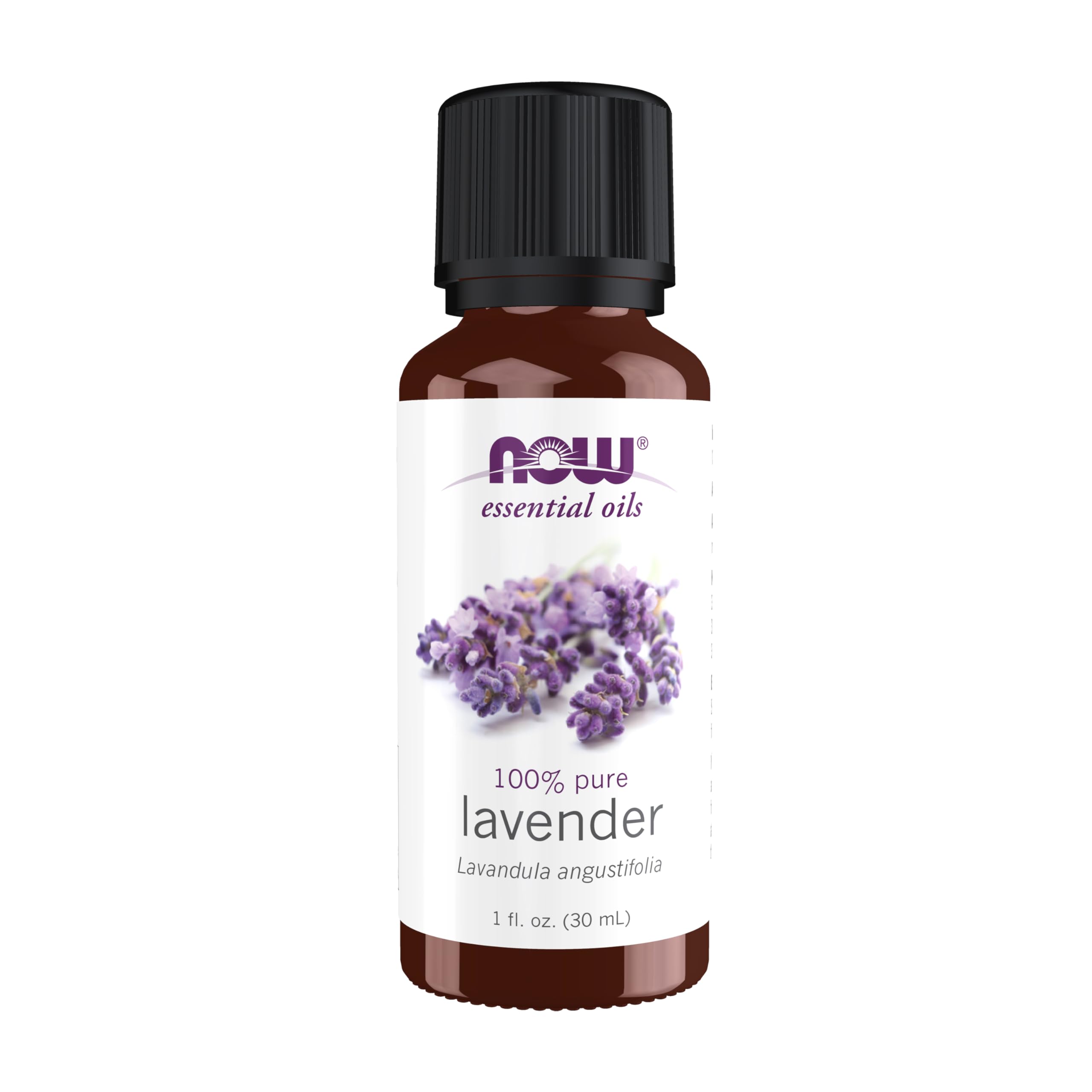NOW Foods Lavender Oil bottle 1oz with pure floral aroma for relaxation.
