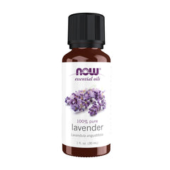 NOW Foods Lavender Oil bottle 1oz with pure floral aroma for relaxation.