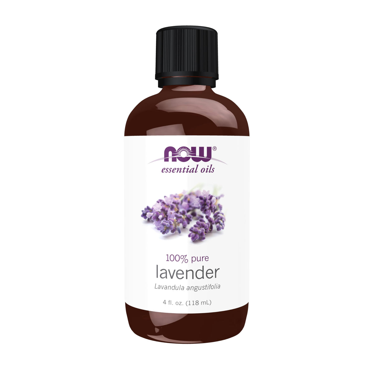 NOW Foods Lavender Oil bottle for diffusion and relaxation.