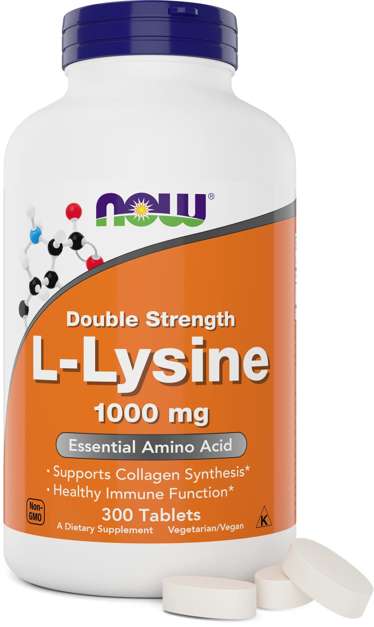 NOW Foods L-Lysine 1000mg tablet bottle—high-strength amino acid support for daily wellness