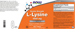 NOW Foods L-Lysine 1000mg tablets packaging, kosher and vegan-friendly
