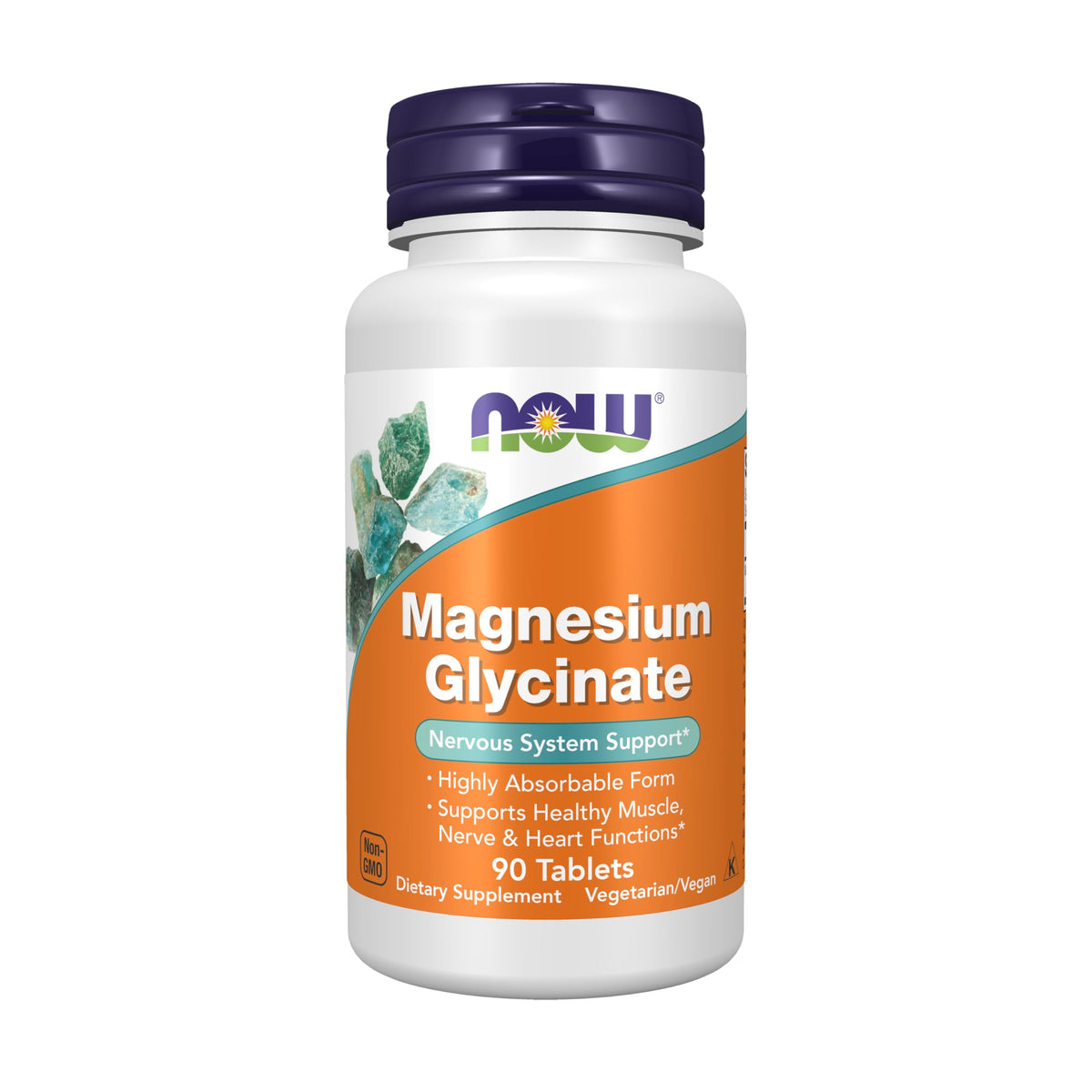 NOW Foods magnesium glycinate bottle highlighting the highly absorbable form for daily support.