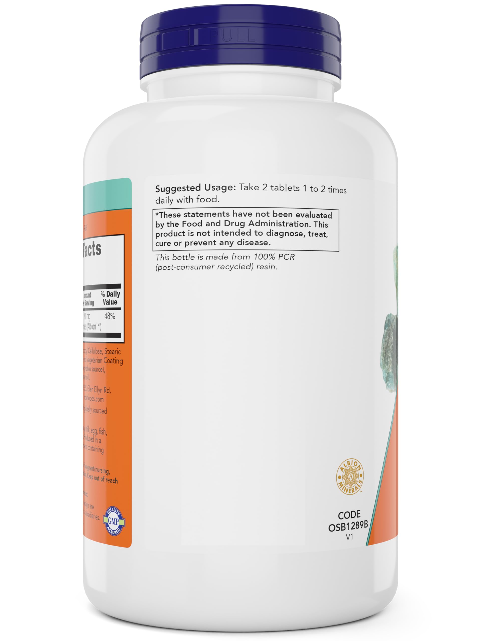 NOW Foods Magnesium Glycinate icon with GMP badge indicating quality assurance.