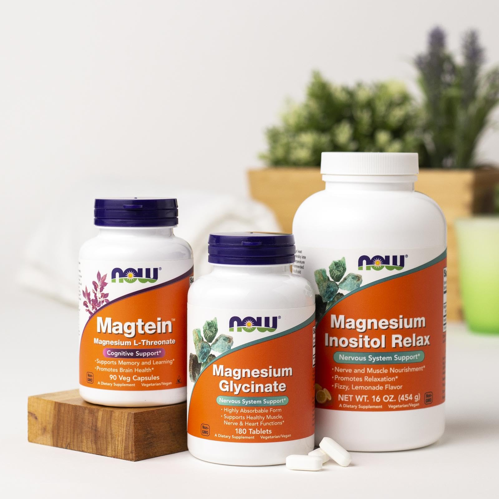 NOW Foods magnesium glycinate USA packaging emphasizes domestic production.