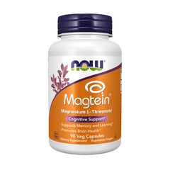 NOW Foods Magtein bottle with capsules supports cognitive focus during daily routines.