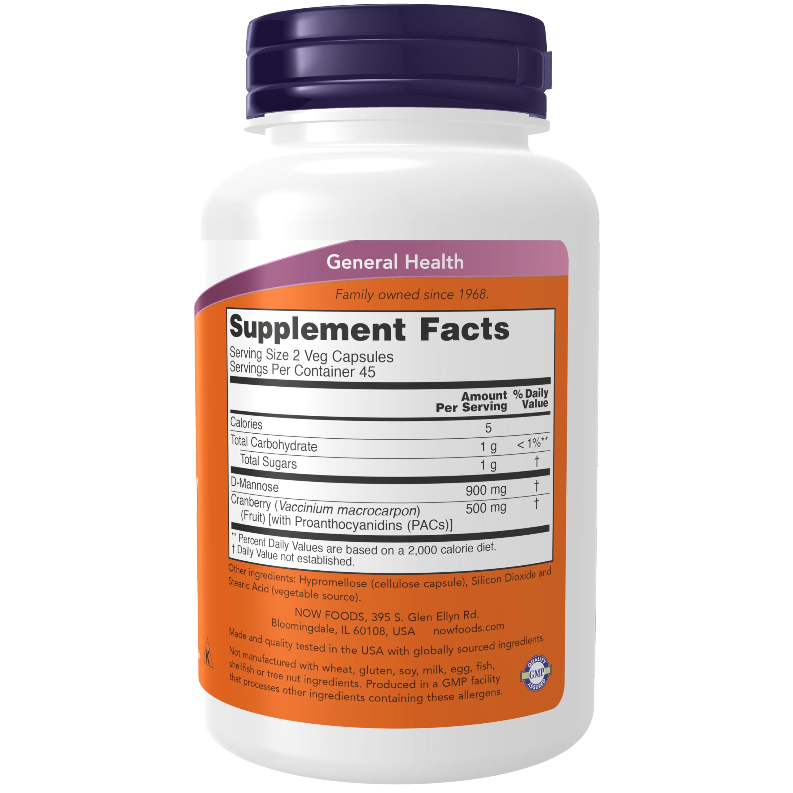 NOW Foods Mannose Cranberry capsules close-up for daily urinary support