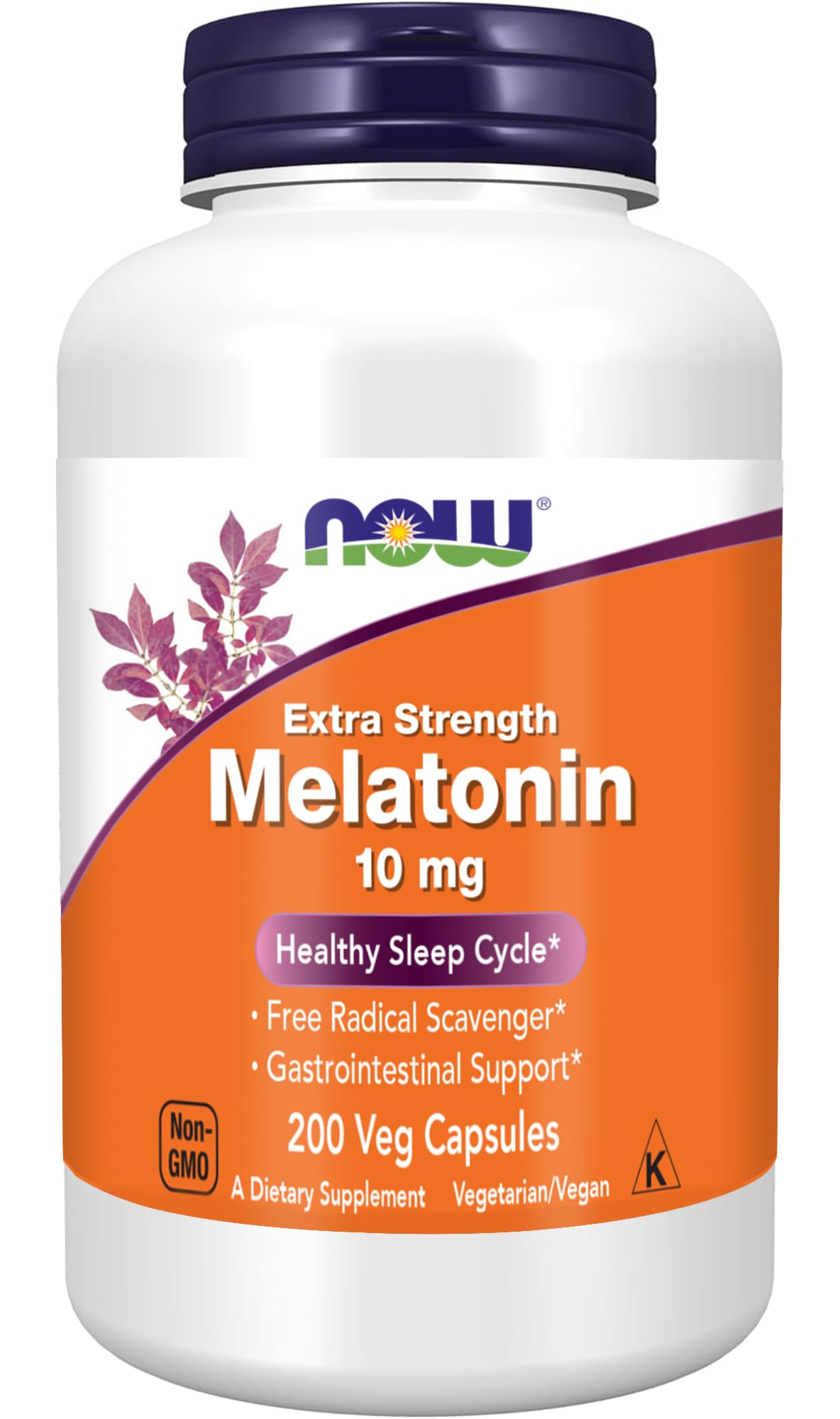 NOW Foods Melatonin 10mg capsule close-up highlighting free radical scavenger potential