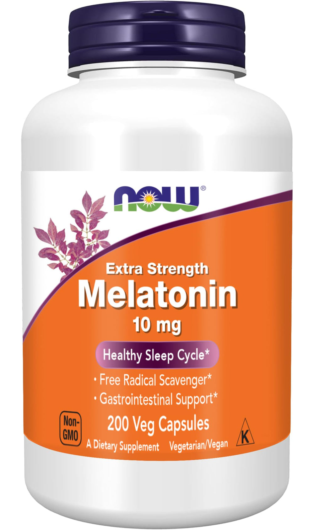 NOW Foods Melatonin 10mg capsule close-up highlighting free radical scavenger potential