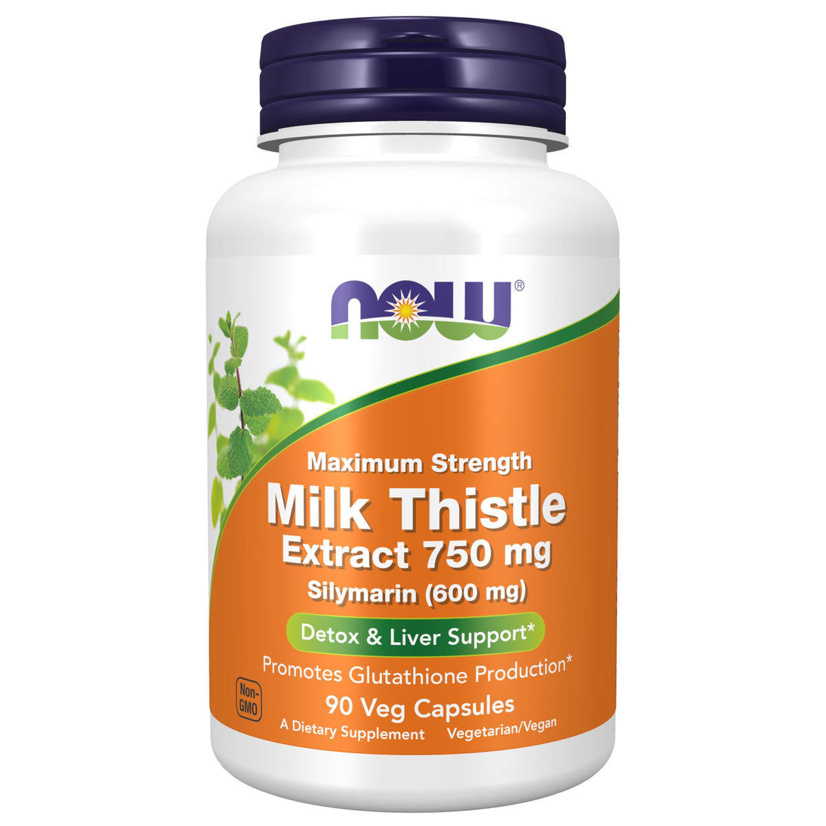 NOW Foods Milk Thistle 750 mg bottle and capsules for liver support.