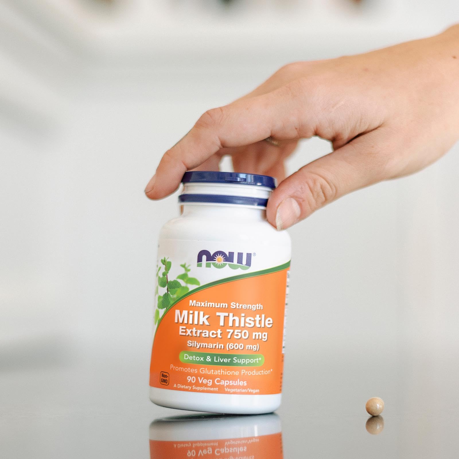 NOW Foods milk thistle ingredient and supplement facts icons.