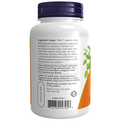 Close-up of NOW Foods milk thistle label with ingredients.