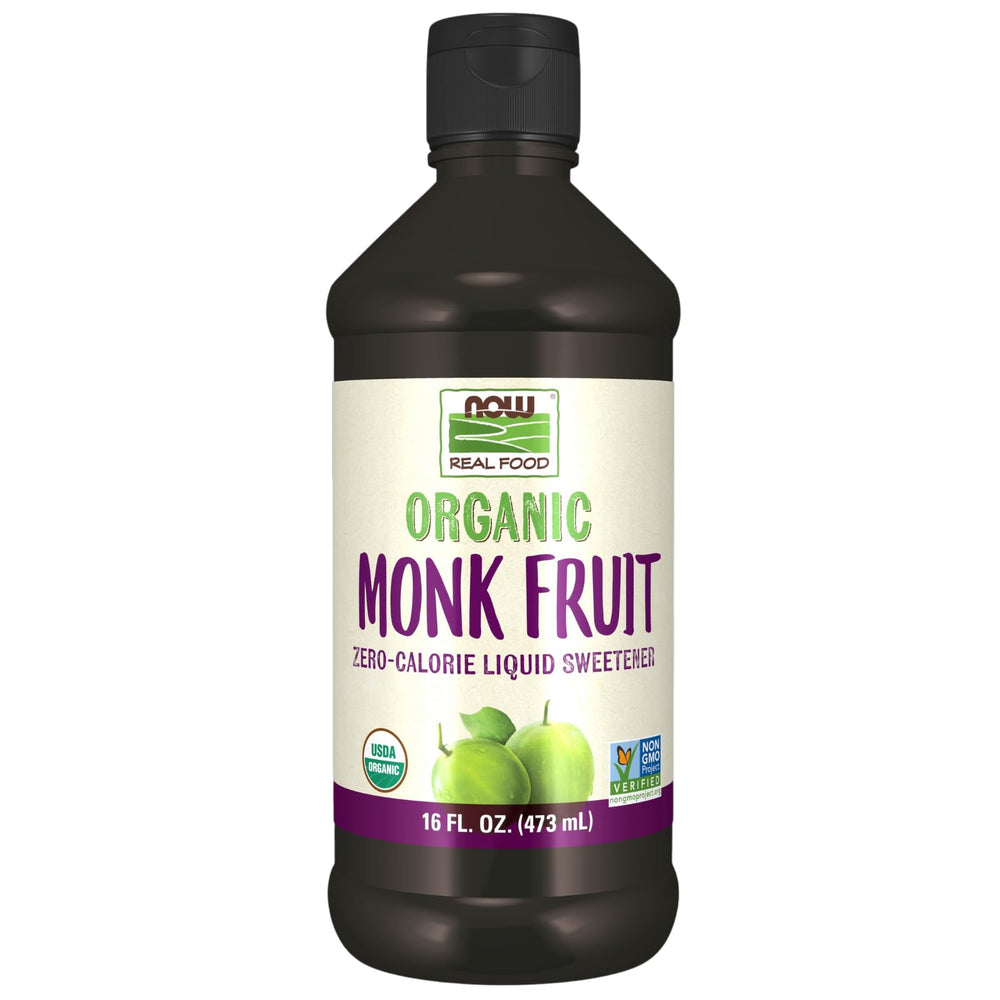 NOW Foods Monk Fruit Liquid bottle being poured for beverages