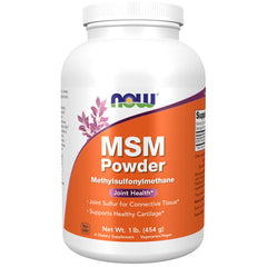 NOW Foods MSM powder bottle showing cartilage support potential in daily use