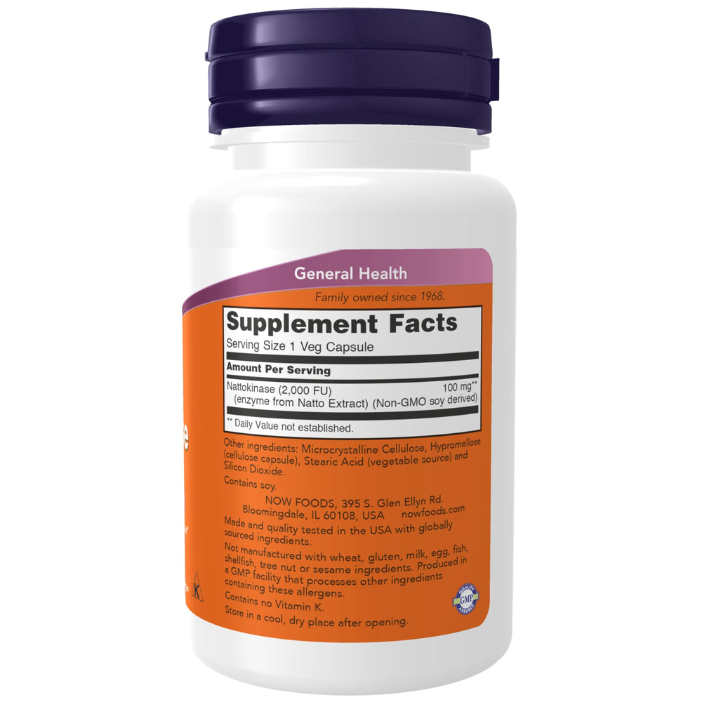 Close-up of NOW Foods nattokinase capsules in vegan form