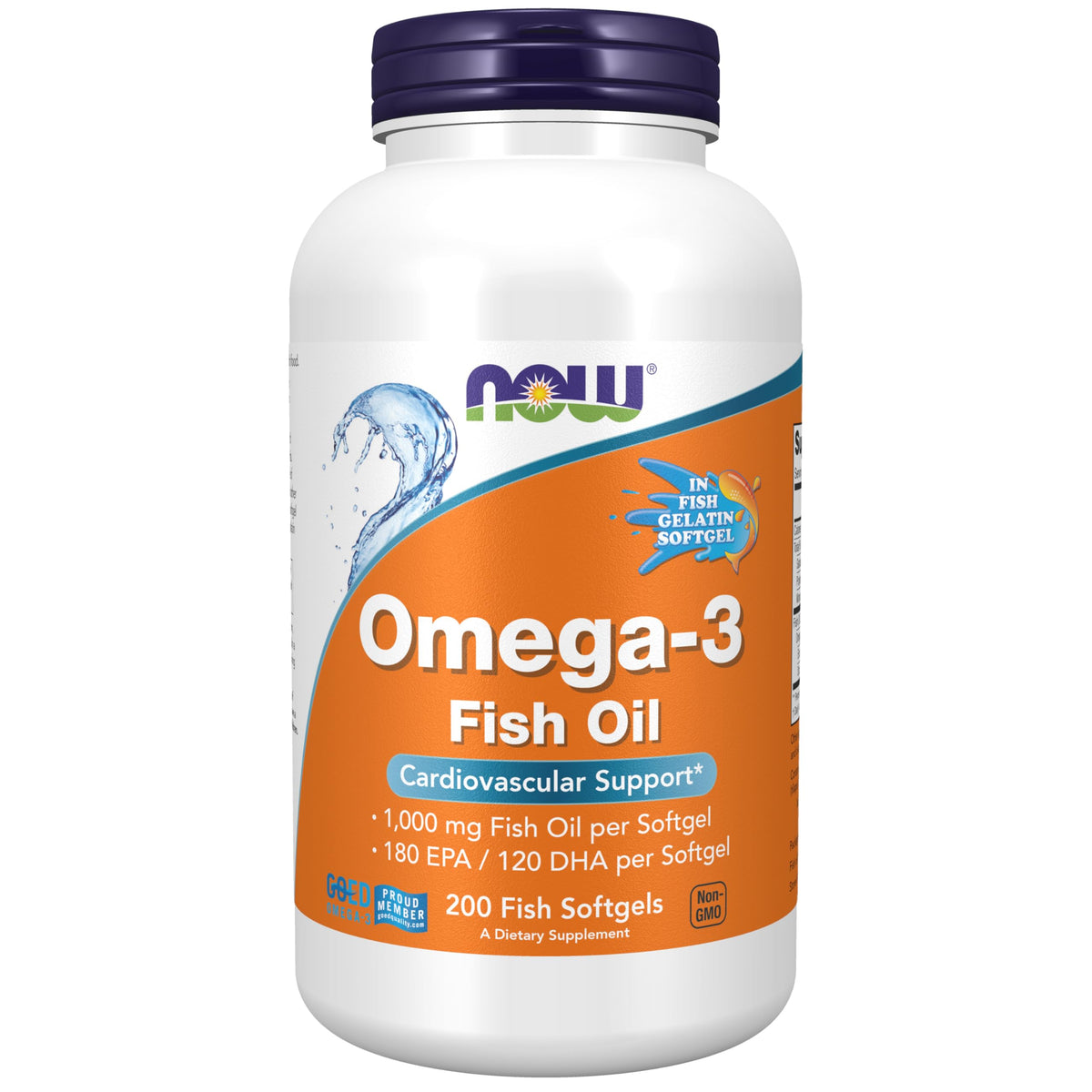 NOW Foods omega-3 180 EPA 120 DHA softgel bottle supports heart health.