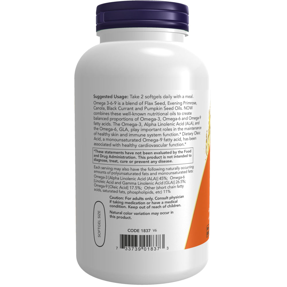 NOW Foods Omega 3-6-9 softgel closeup showing glossy capsules