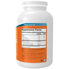 NOW Foods Omega-3 label with certifications highlighting safety and quality standards