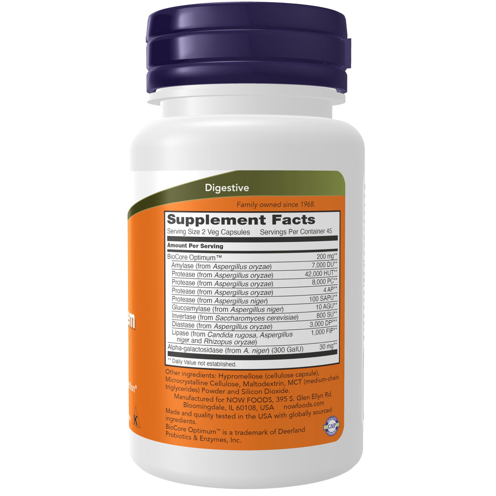 NOW Foods Optimal Digestive System enzymes ingredients highlight the formula components.