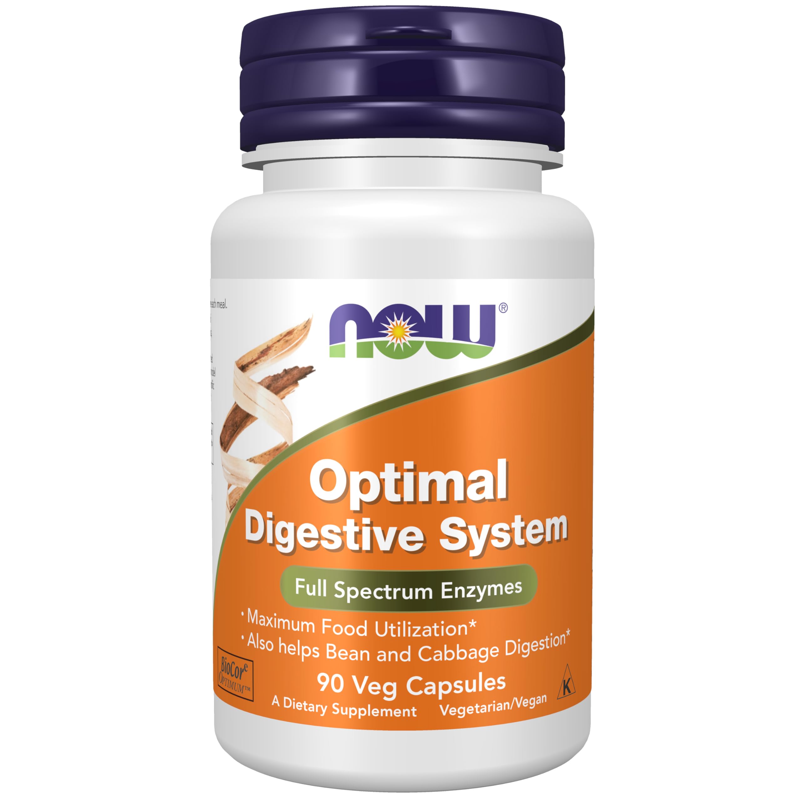 NOW Foods Optimal Digestive System bottle with full-spectrum enzymes for balanced meals.