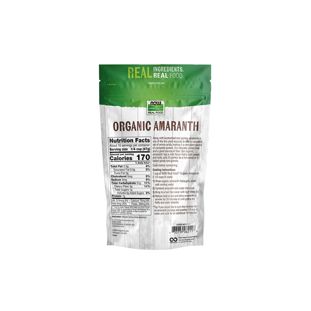 NOW Foods Organic Amaranth grain closeup reveals tiny, protein-packed seeds.