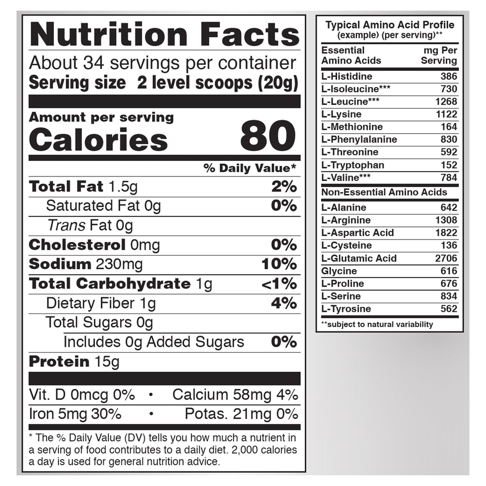 NOW Foods Organic Pea Protein ingredients highlight clean, plant-based sourcing and non-GMO origins