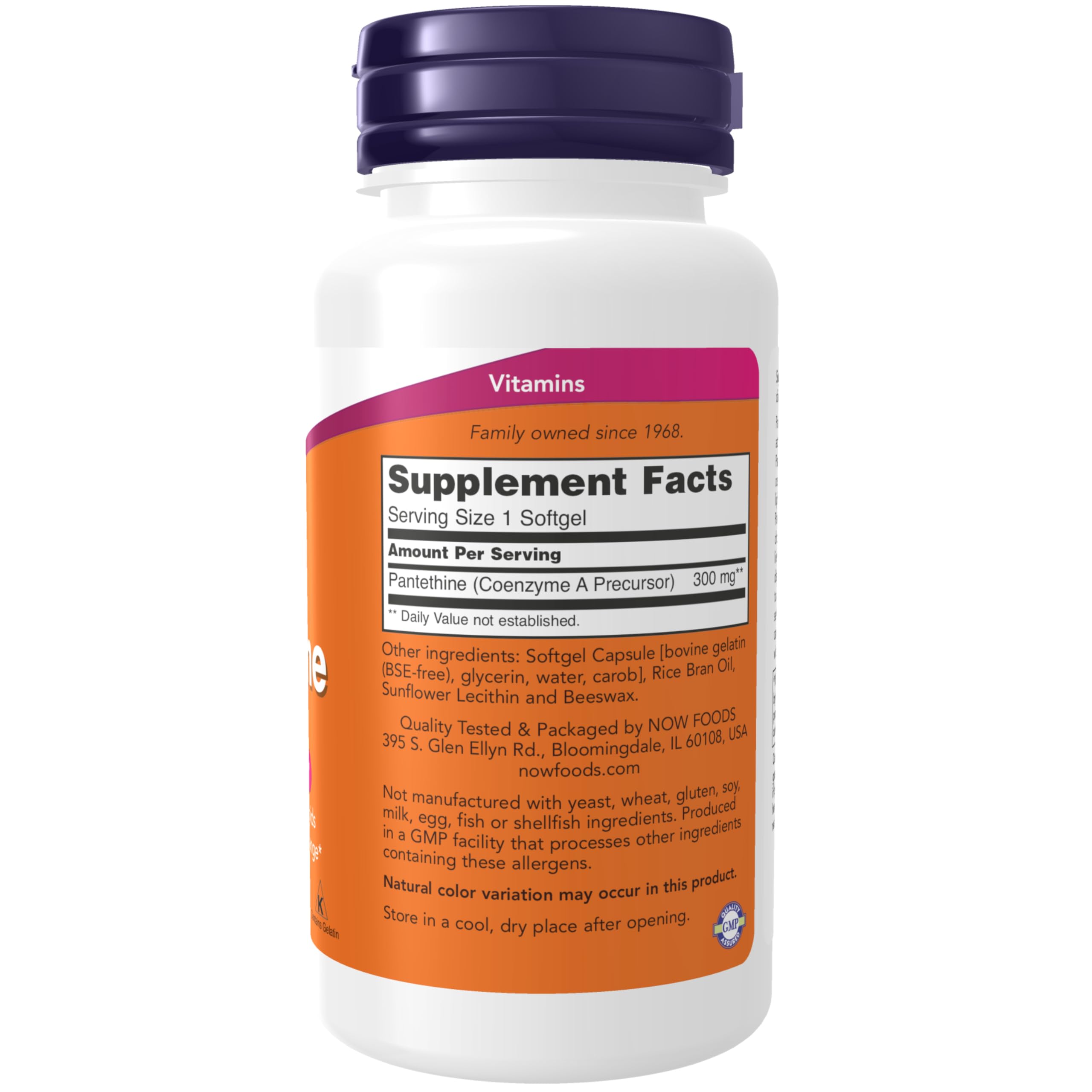 NOW Foods Pantethine 300 mg label shows ingredients for daily wellness