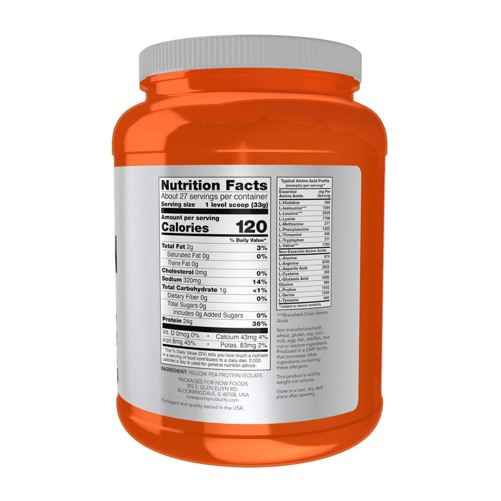 NOW Foods Pea Protein unflavored powder scoop demonstrates versatile protein for shakes.
