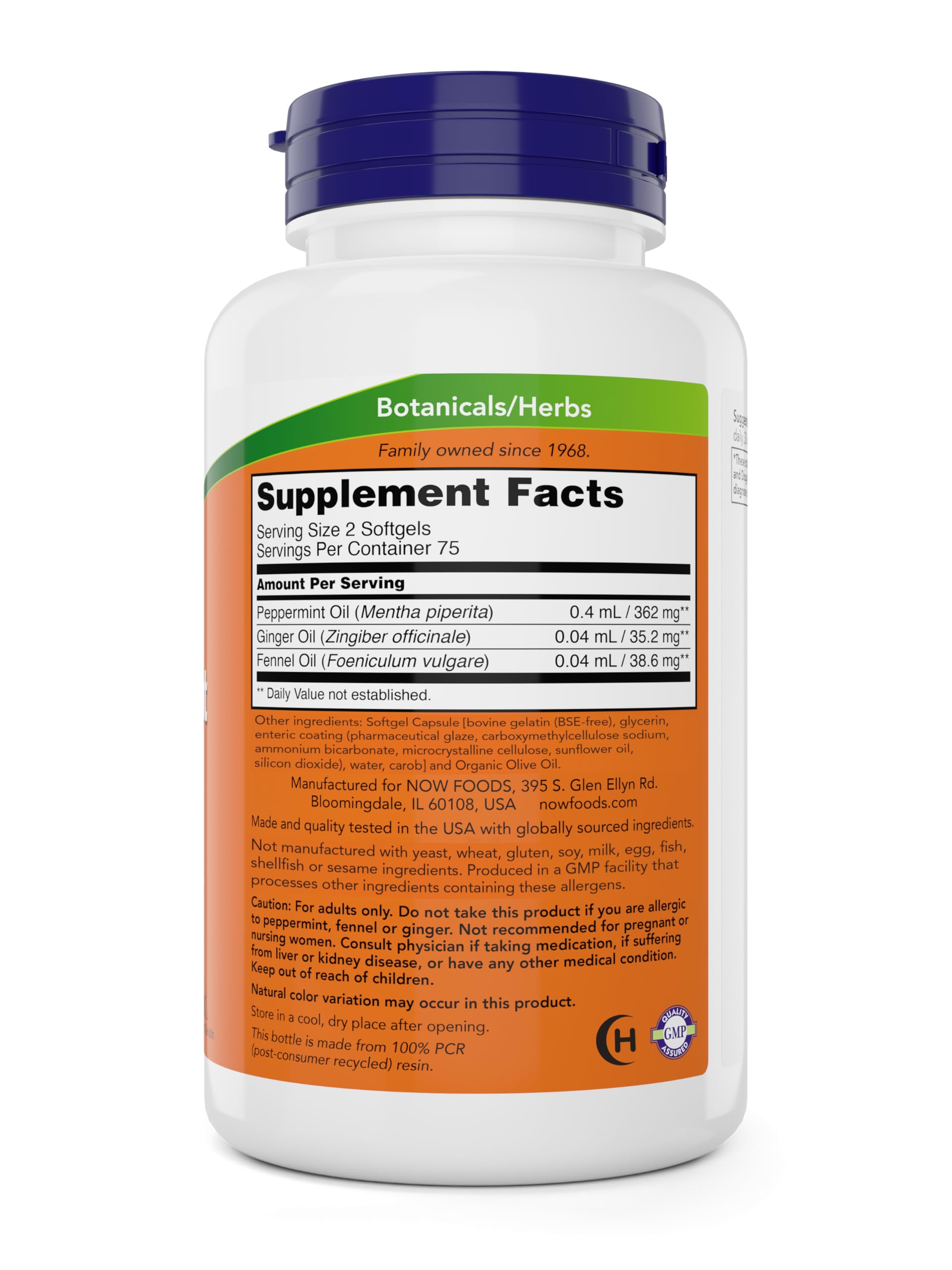 NOW Foods Peppermint Gels box on kitchen counter ready before meals.