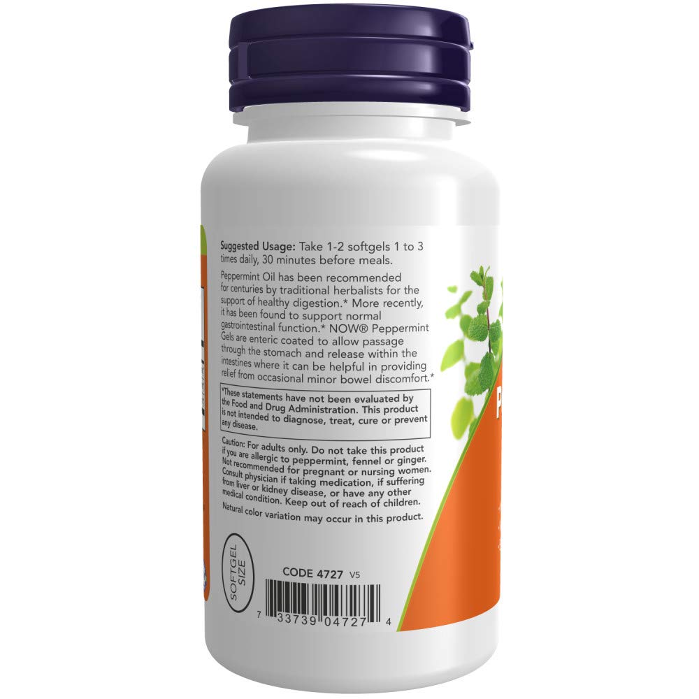 NOW Foods Peppermint Gels softgels inside bottle ready for daily digestive comfort