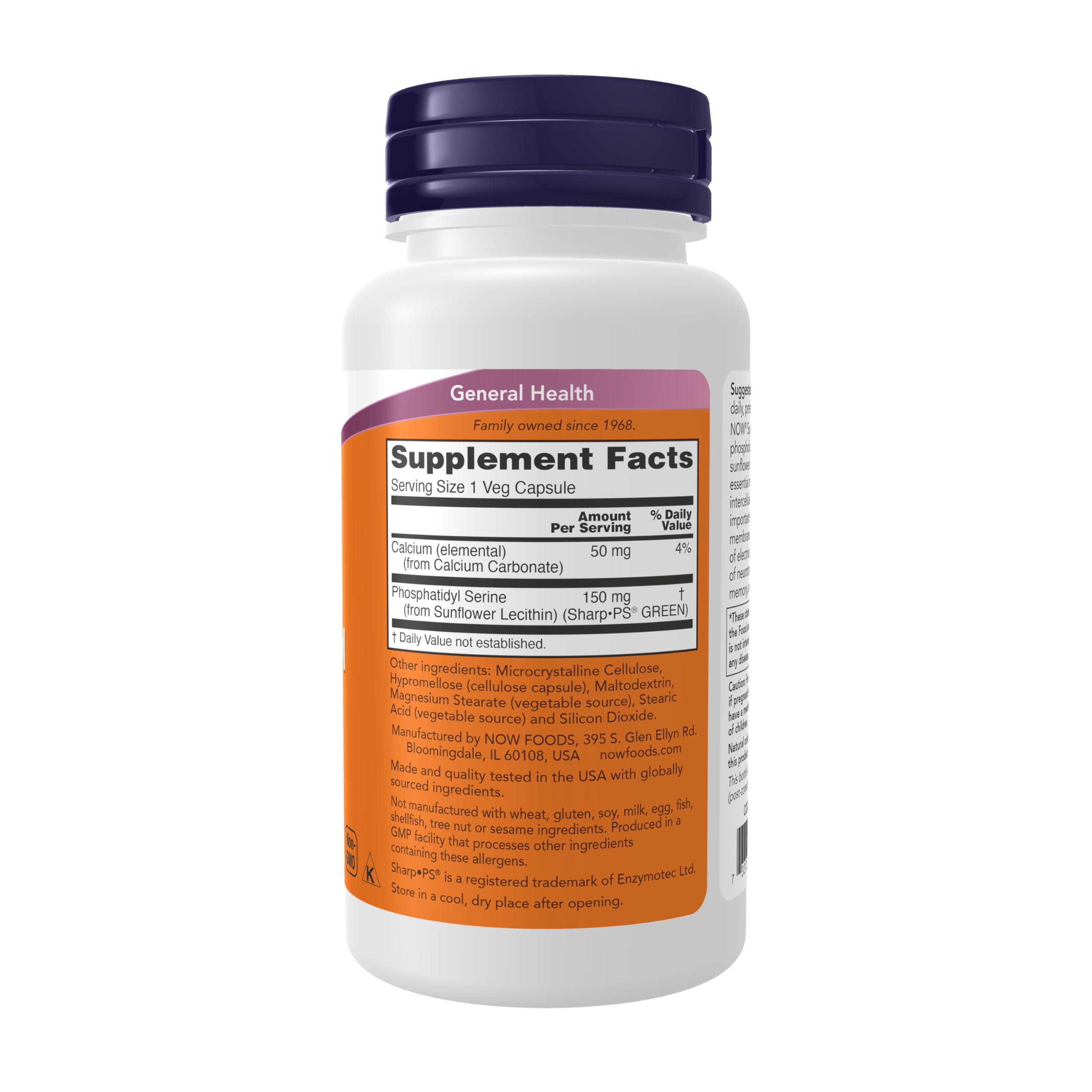 NOW Foods PS capsules close-up shows 150 mg per capsule