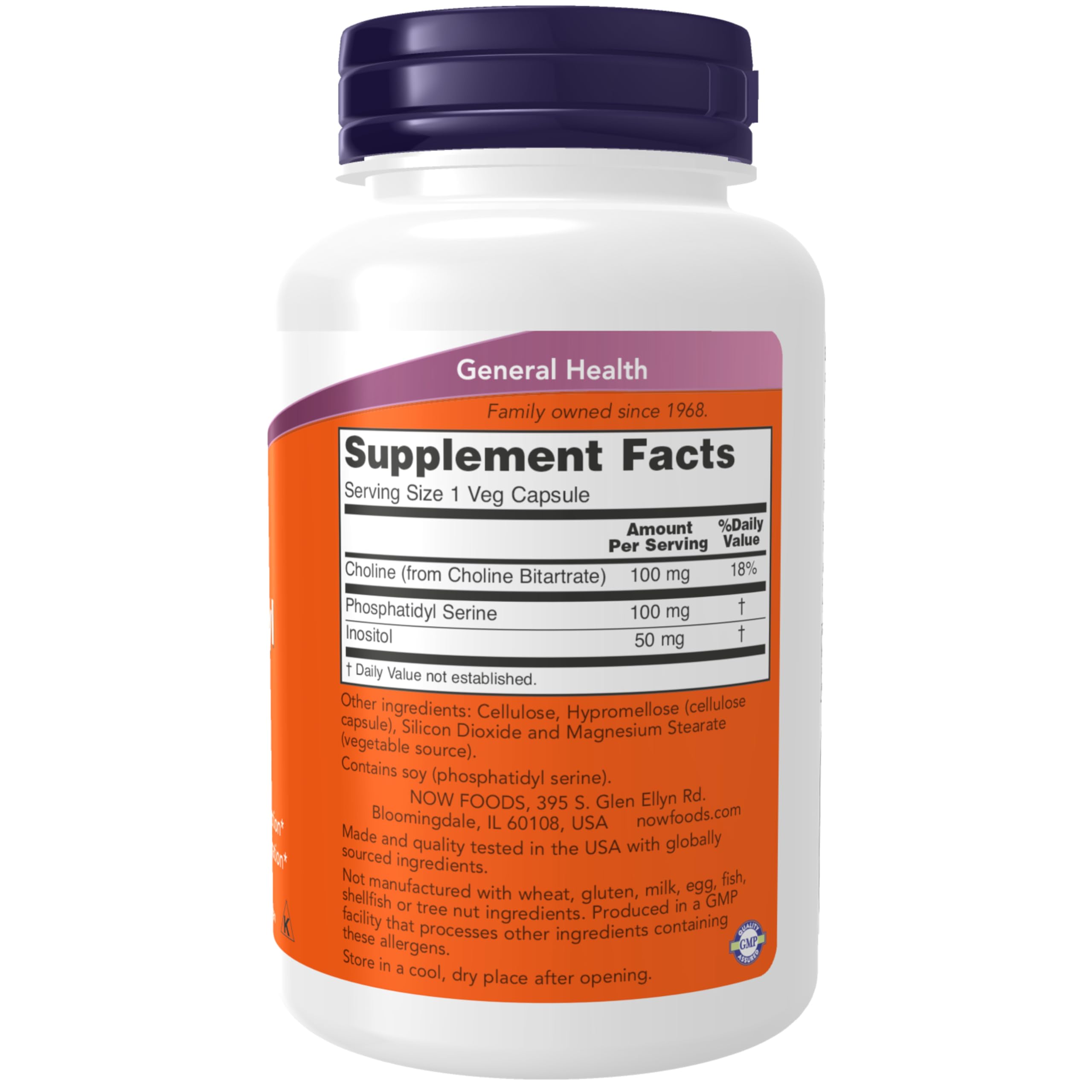 NOW Foods Phosphatidyl Serine capsules inside bottle illustrating vegan cognitive support