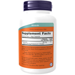 NOW Foods Potassium Citrate capsules close-up highlights high bioavailability.