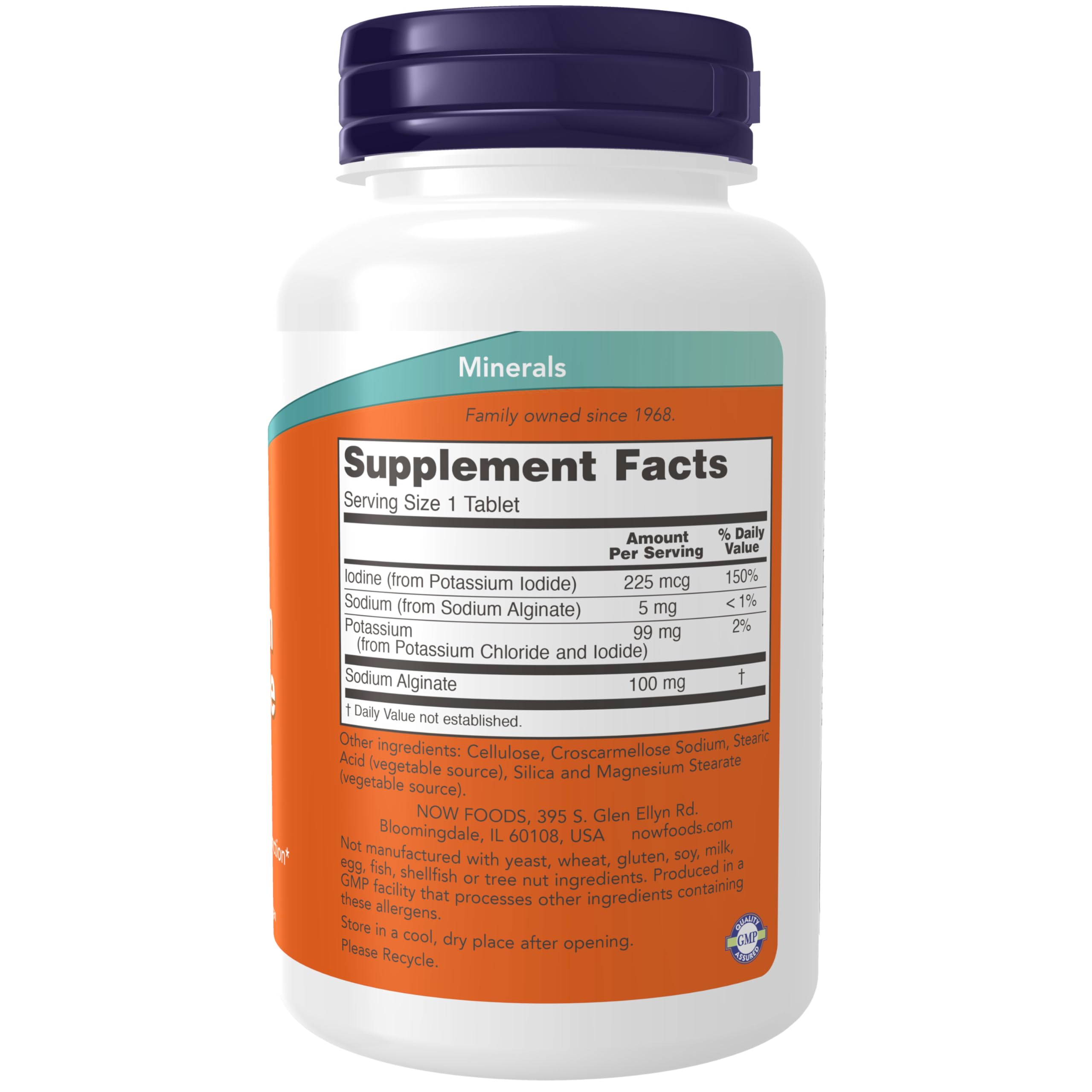 NOW Foods Potassium plus Iodine label close-up showing iodine and potassium ingredients
