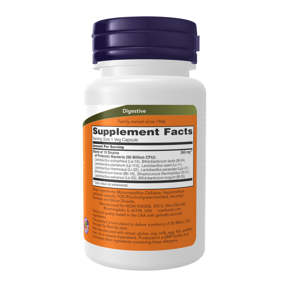 NOW Foods Probiotic-10 capsules closeup for easy daily probiotic intake